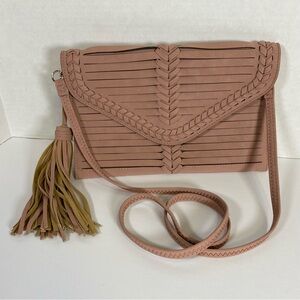 Pink Vegan Leather Shoulder Bag Clutch Purse Hobo With Tassel NWOT
